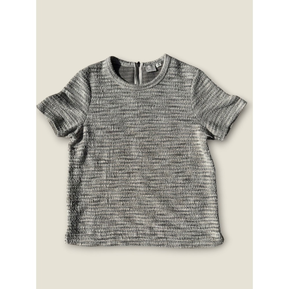 Anthropologie Postmark Grey‎ White Tweed Metallic Lurex Back Zip Top Large